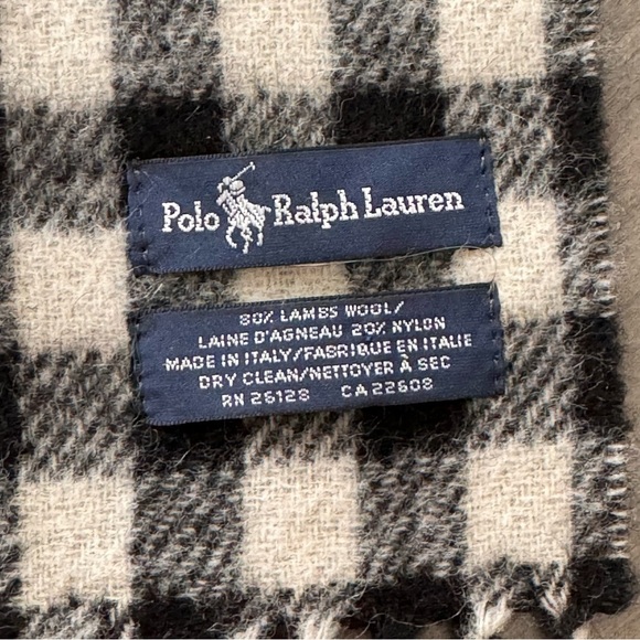 Polo Ralph Lauren Lamb wool black white gingham plaid fringe scarf NWOT - Picture 2 of 8